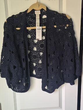 Navy Crochet Open front Top